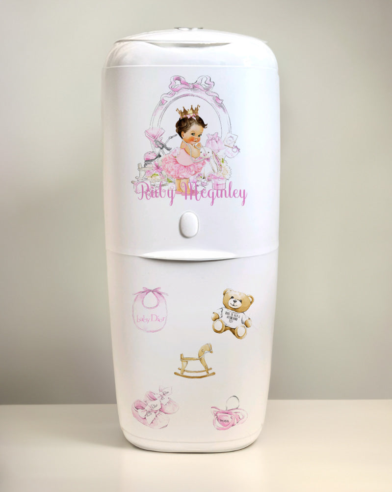 Angelcare Nappy Disposal System with 1 Refill Personalised Lux Pink Brown Hair Baby