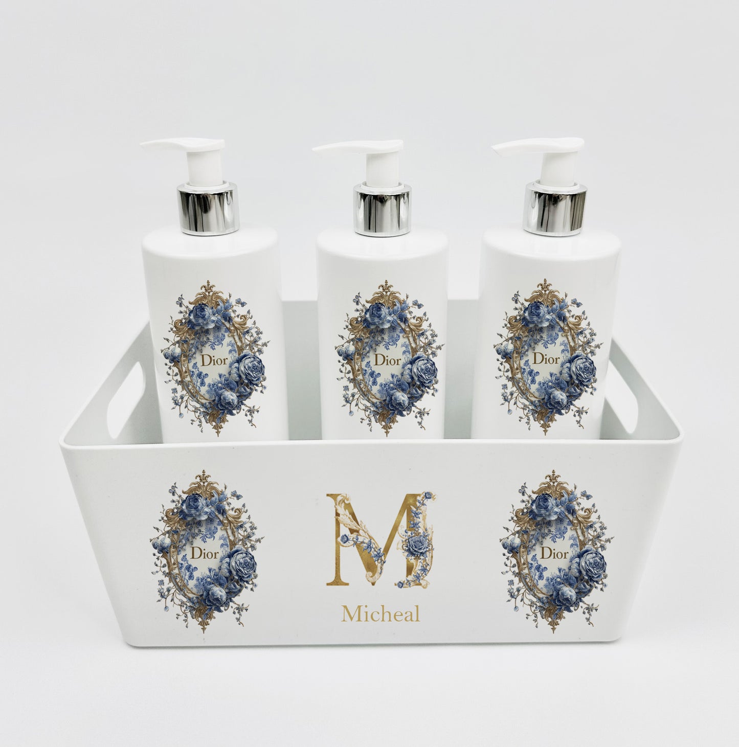 Shnuggle bath personalised set blue/gold rose