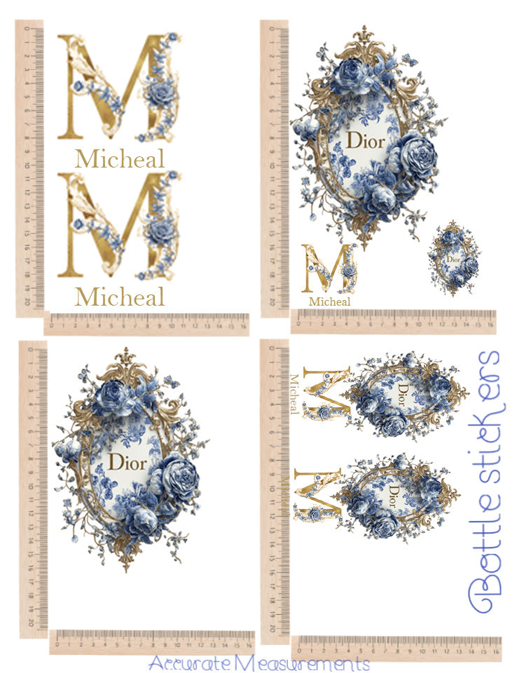 Blue/Gold rose patten sticker set