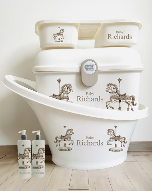 Shnuggle bath personalised set Silver horse