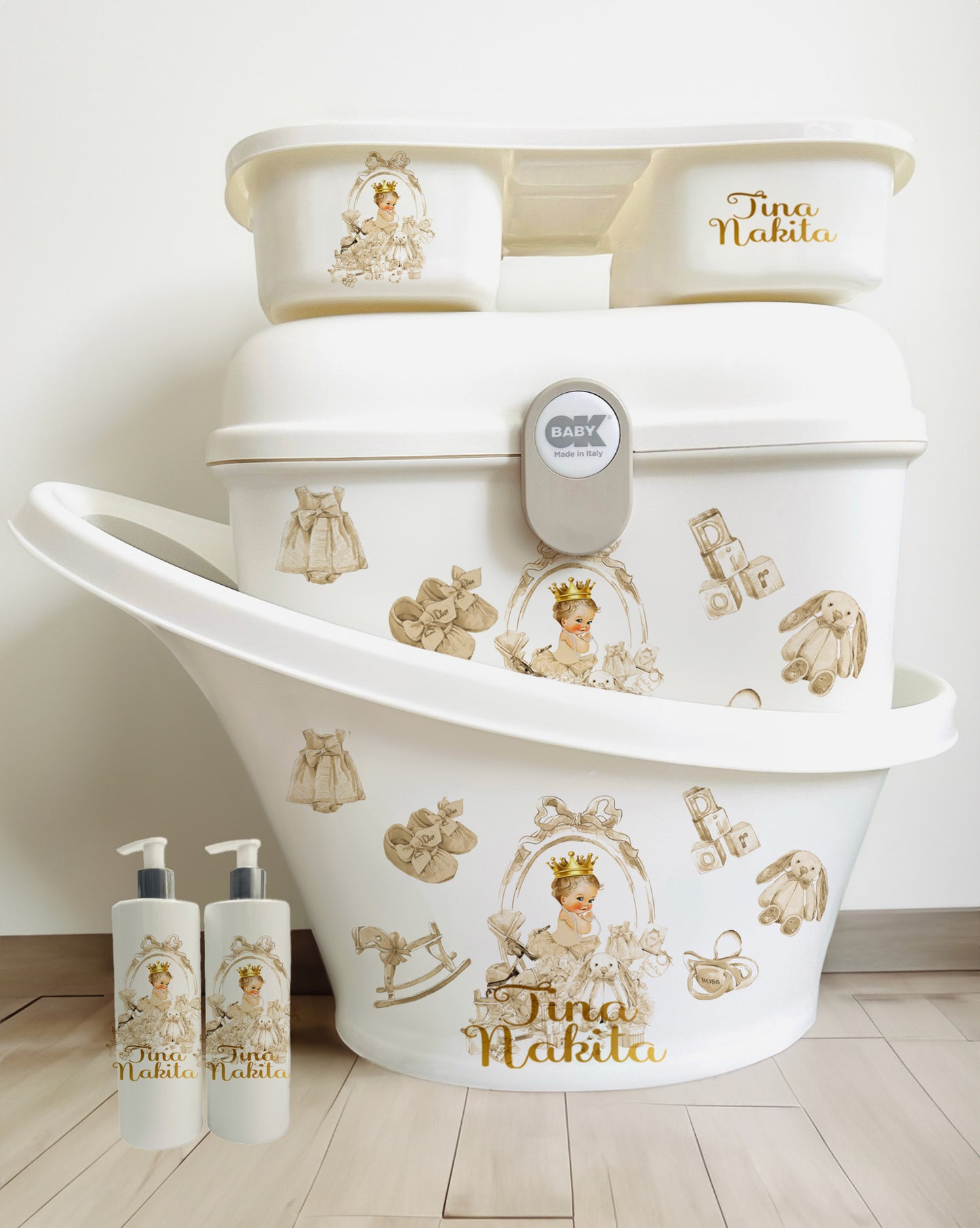 Shnuggle bath personalised set Lux gold Blond hair baby