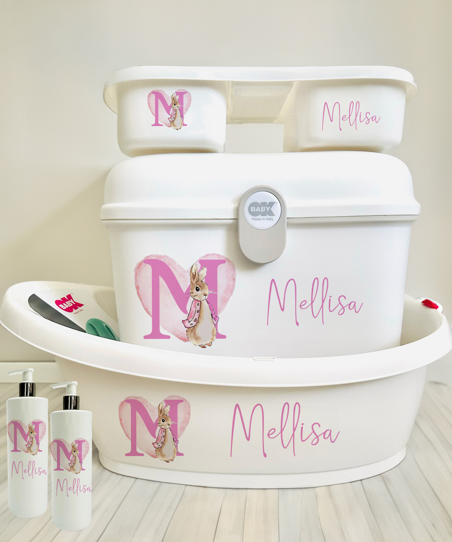 Ok baby Personalised bath set Peter Rabbit pink