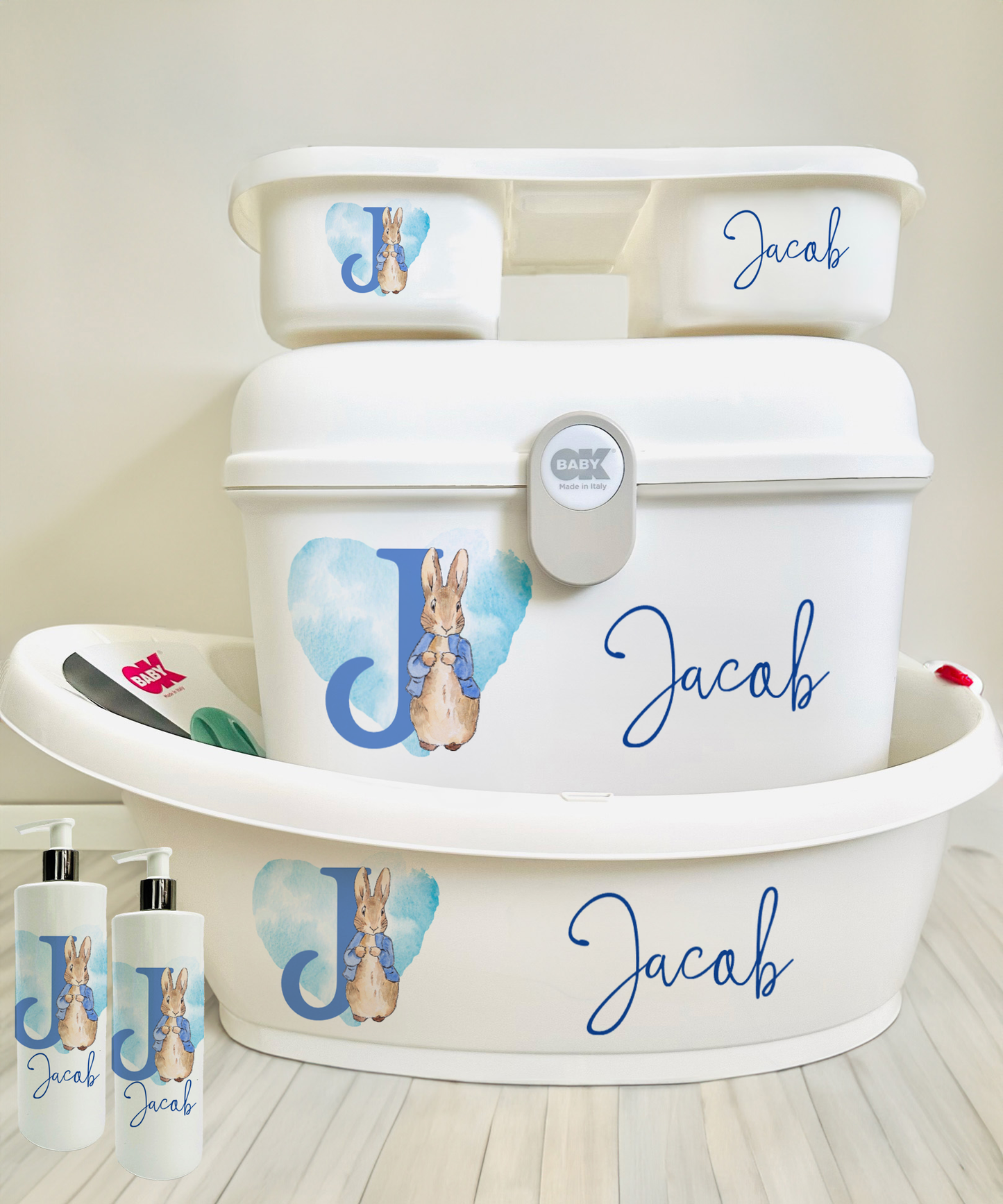 Ok baby Personalised bath set Peter Rabbit Blue