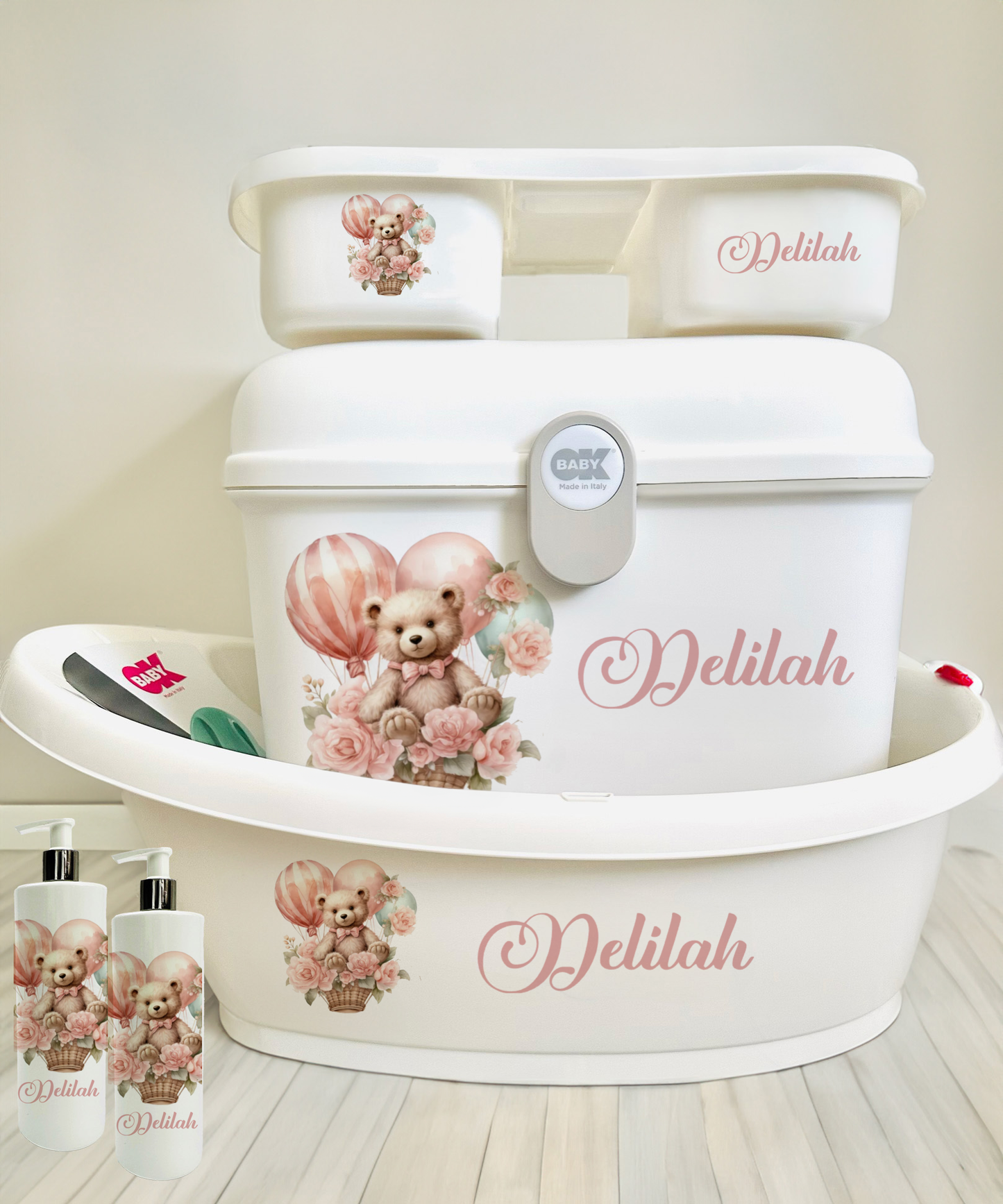 Ok Baby Personalised Vintage Balloon Bear Bath set