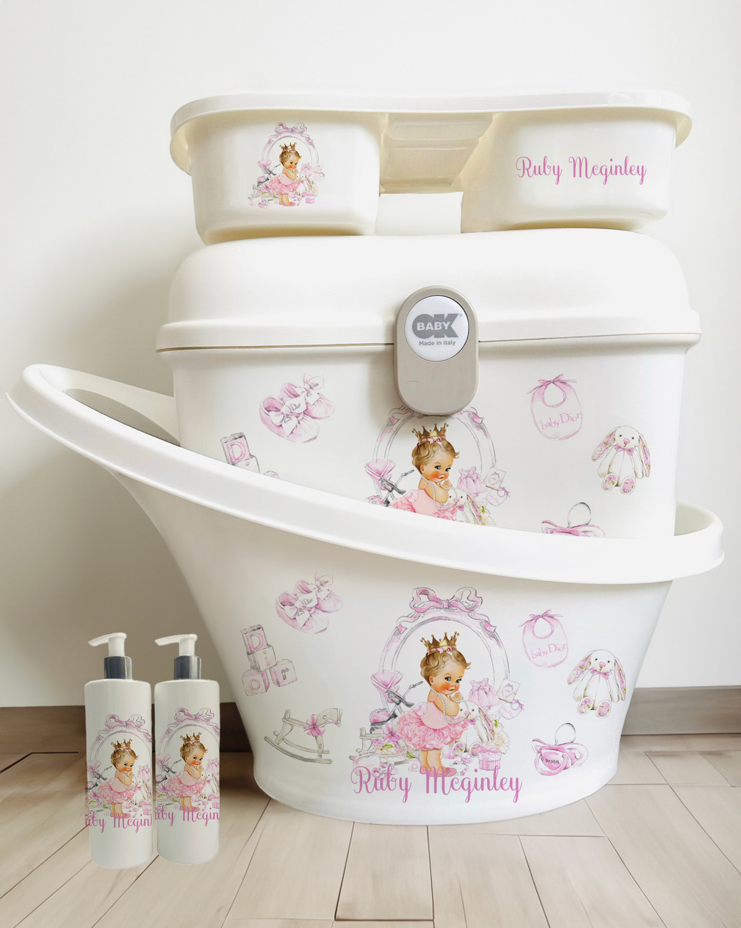 Shnuggle personalised baby bundle lux pink blonde
