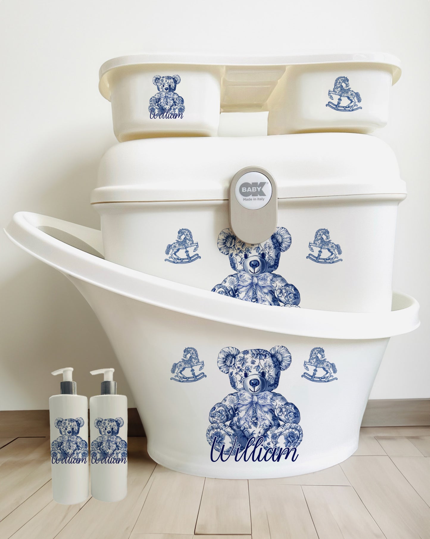 Shnuggle bath personalised set vintage bear blue