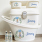 Shnuggle bath personalised set Peter rabbit wreath