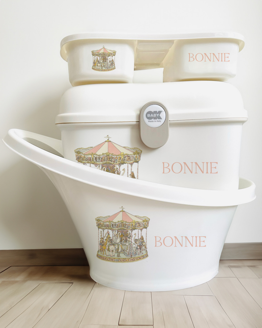Shnuggle bath personalised set vintage carousal pink