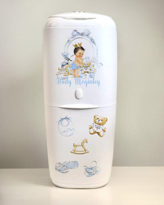 Angelcare Nappy Disposal System with 1 Refill Personalised Lux Blue brown hair baby