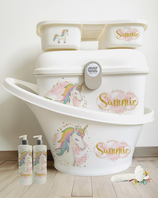 Shnuggle unicorn bath set with rattle