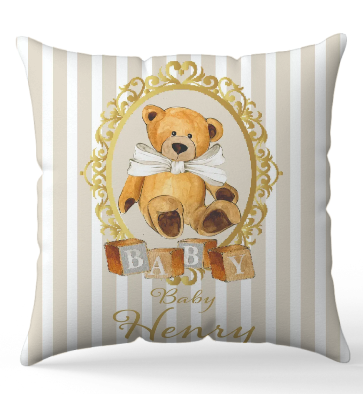 Personalised Stripe Cream Bear Blanket and pillow sets