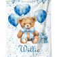 Personalised Stripe Blue balloon Bear Blanket and pillow sets