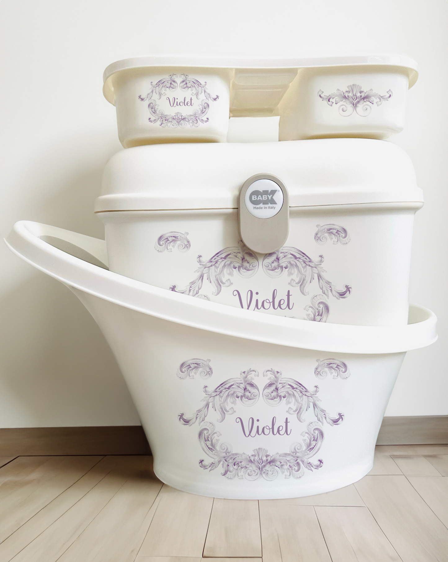 Shnuggle bath personalised set Swirl Purple