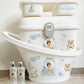 Shnuggle bath personalised set Lux blue brow hair baby