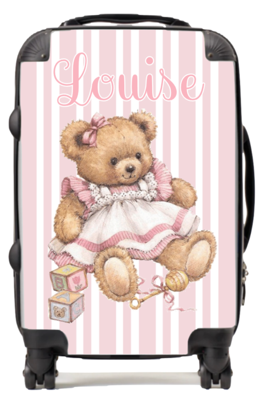 Personalised Vintage Pink bear Suitcase