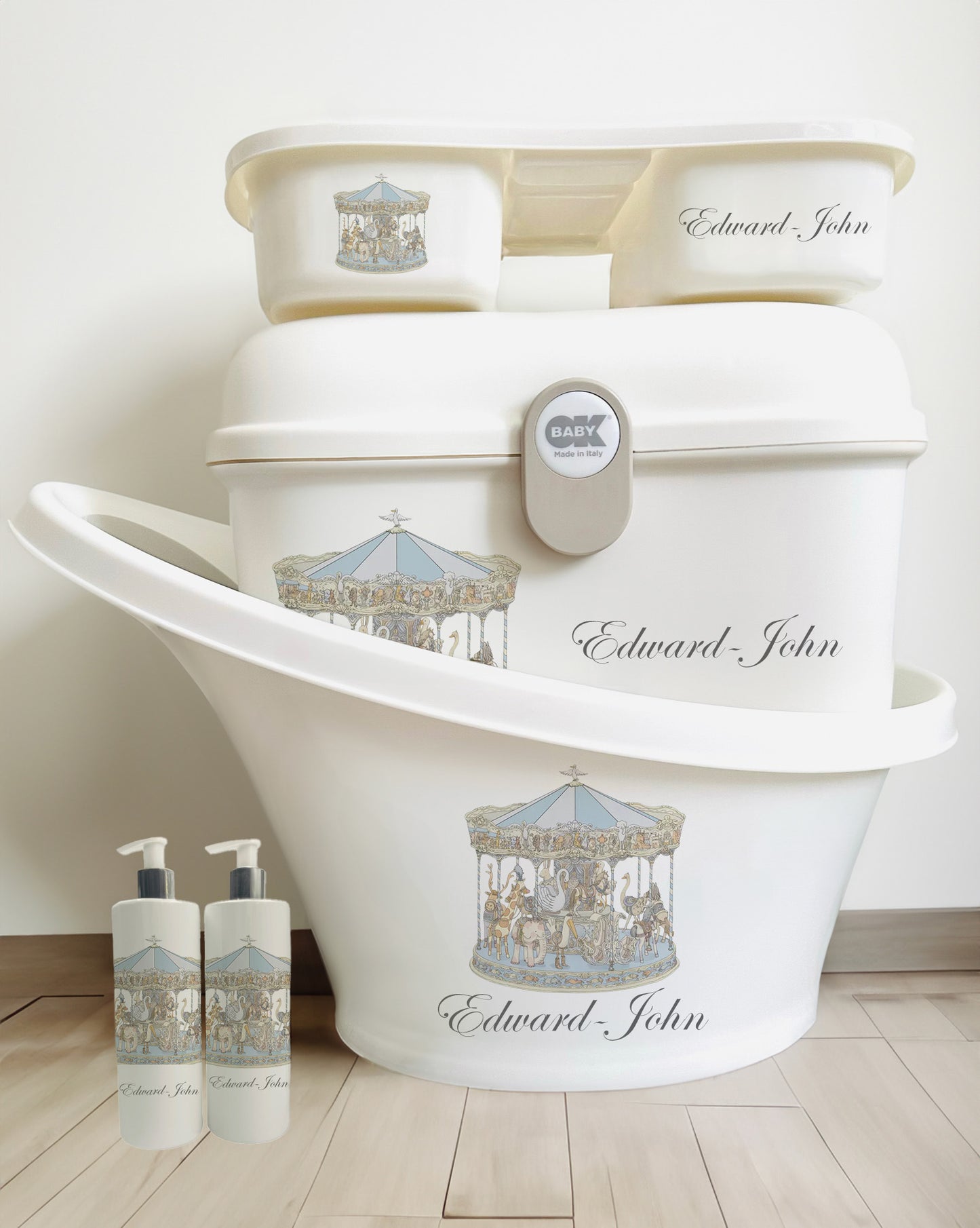 Shnuggle bath personalised set Cream vintage horse