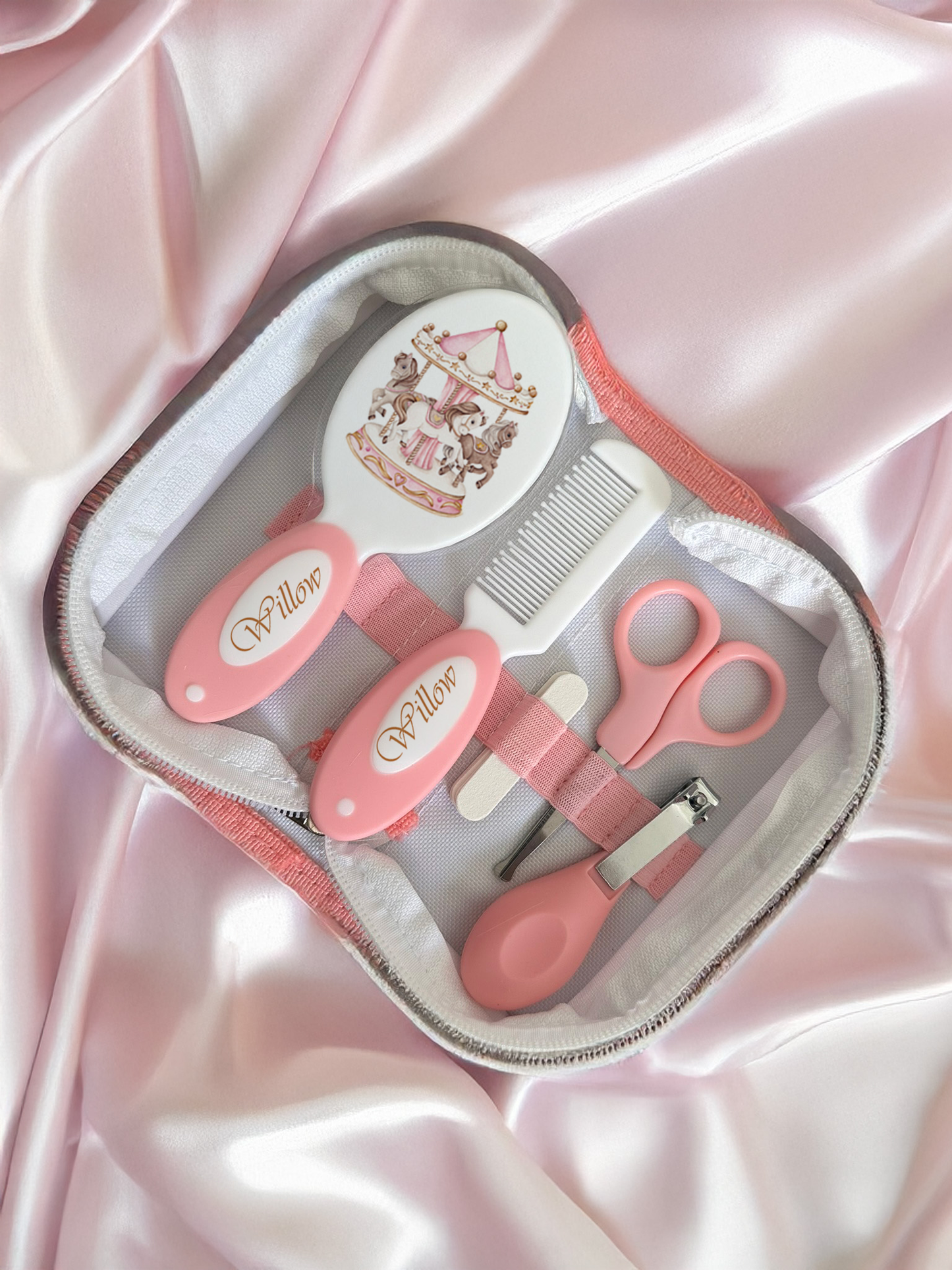 Ok baby bath personalised set Carousal Pink