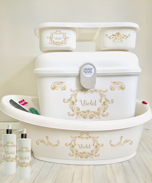 Ok Baby Personalised Swirls Gold Bath set