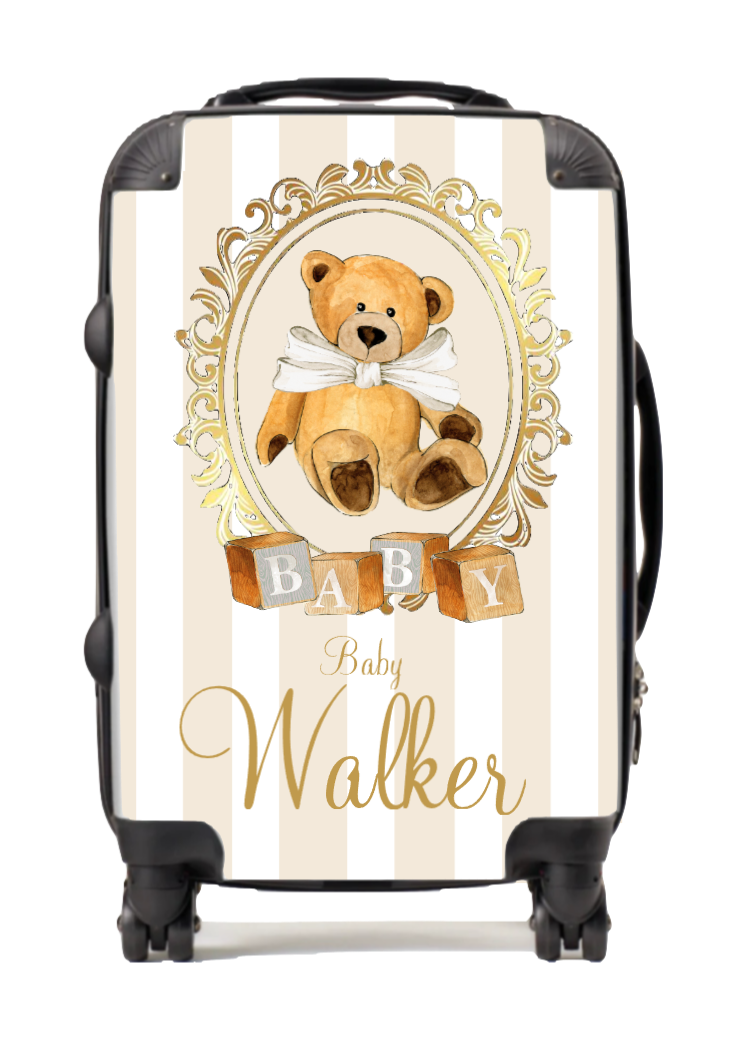 Personalised Suitcase stipe bear cream