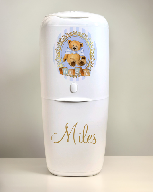 Angelcare Nappy Disposal System with 1 Refill Personalised Vintage blue bear strip