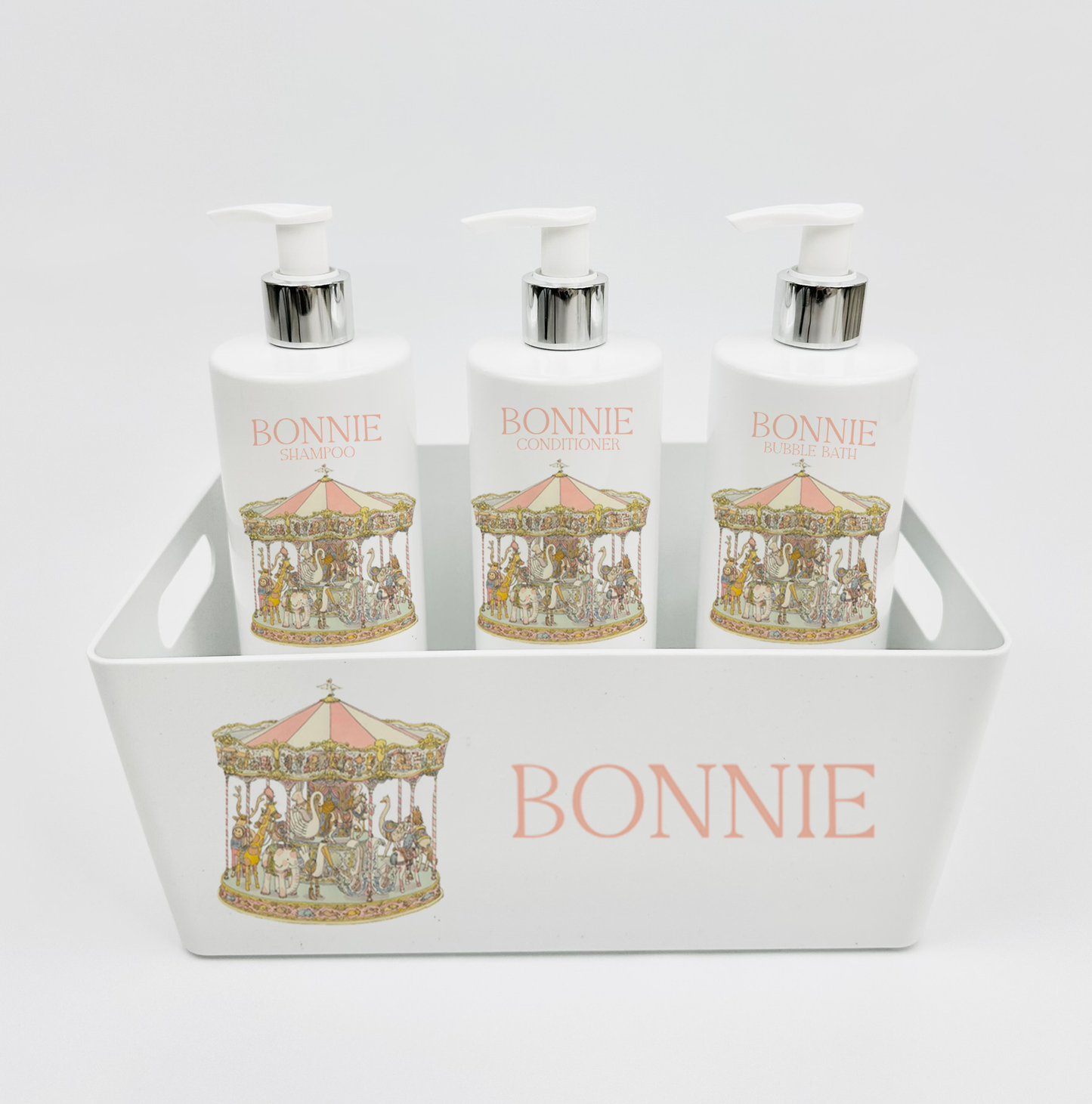 Ok baby bath personalised set vintage carousal pink
