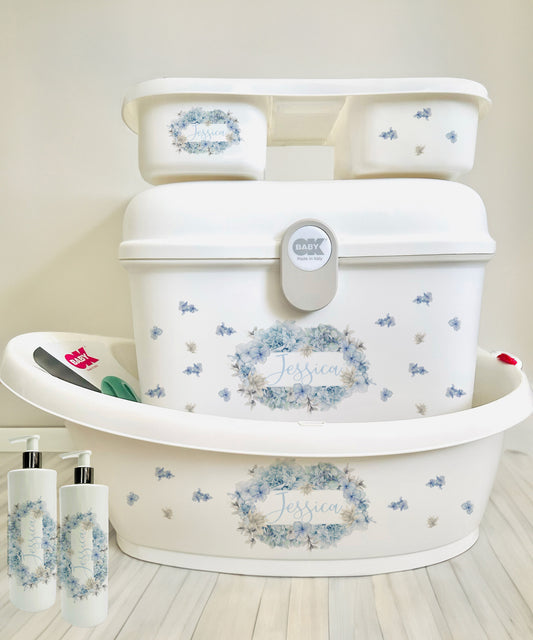 Ok Baby Personalised Blue Flowers Bath set