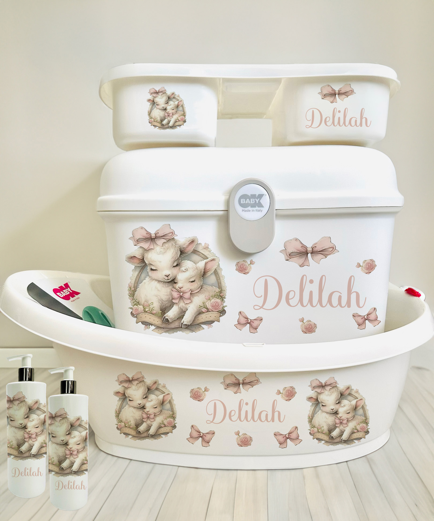 Ok Baby Personalised Bath Set Vintage Lamb