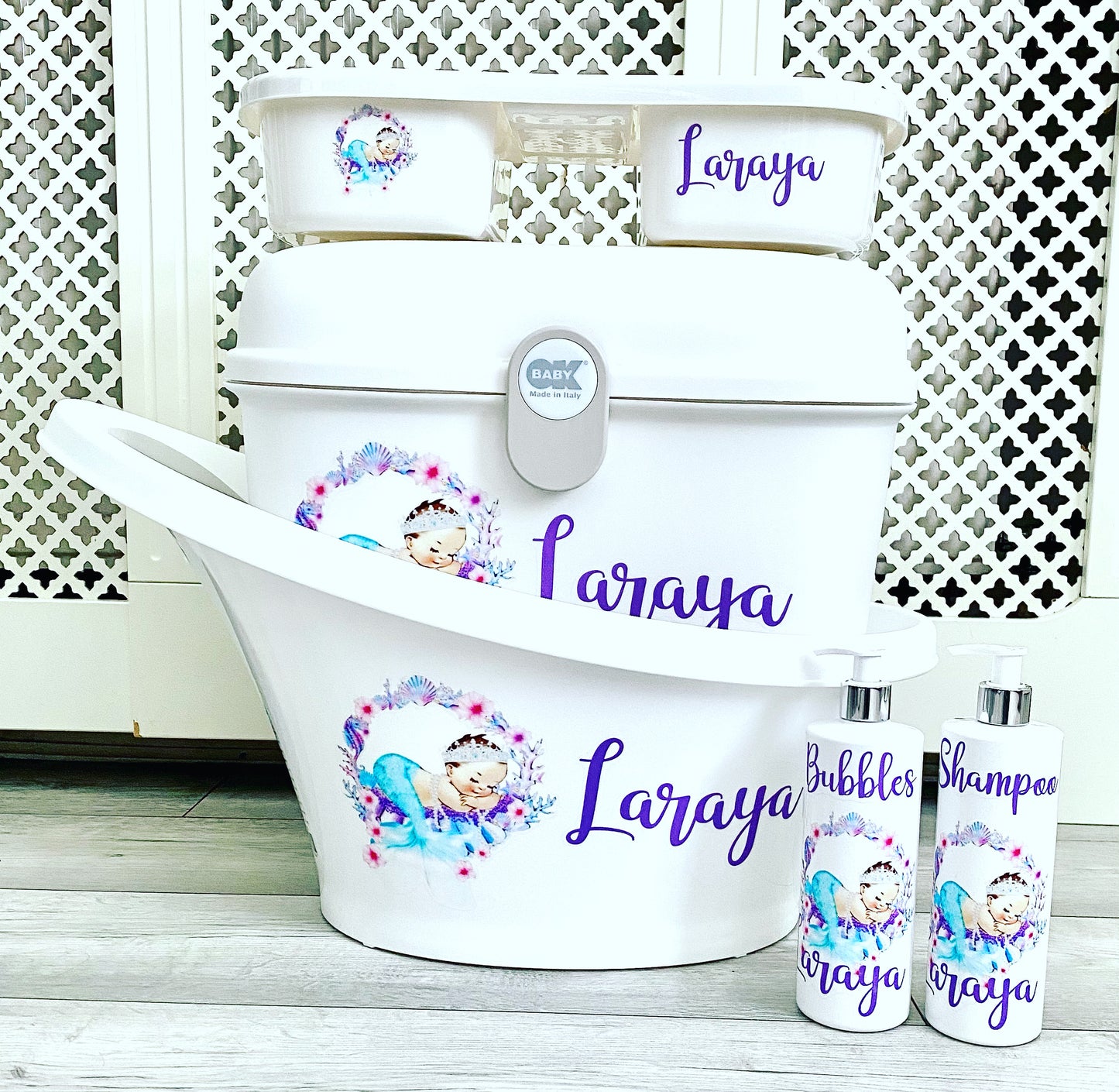 Shnuggle bath personalised set Mermaid