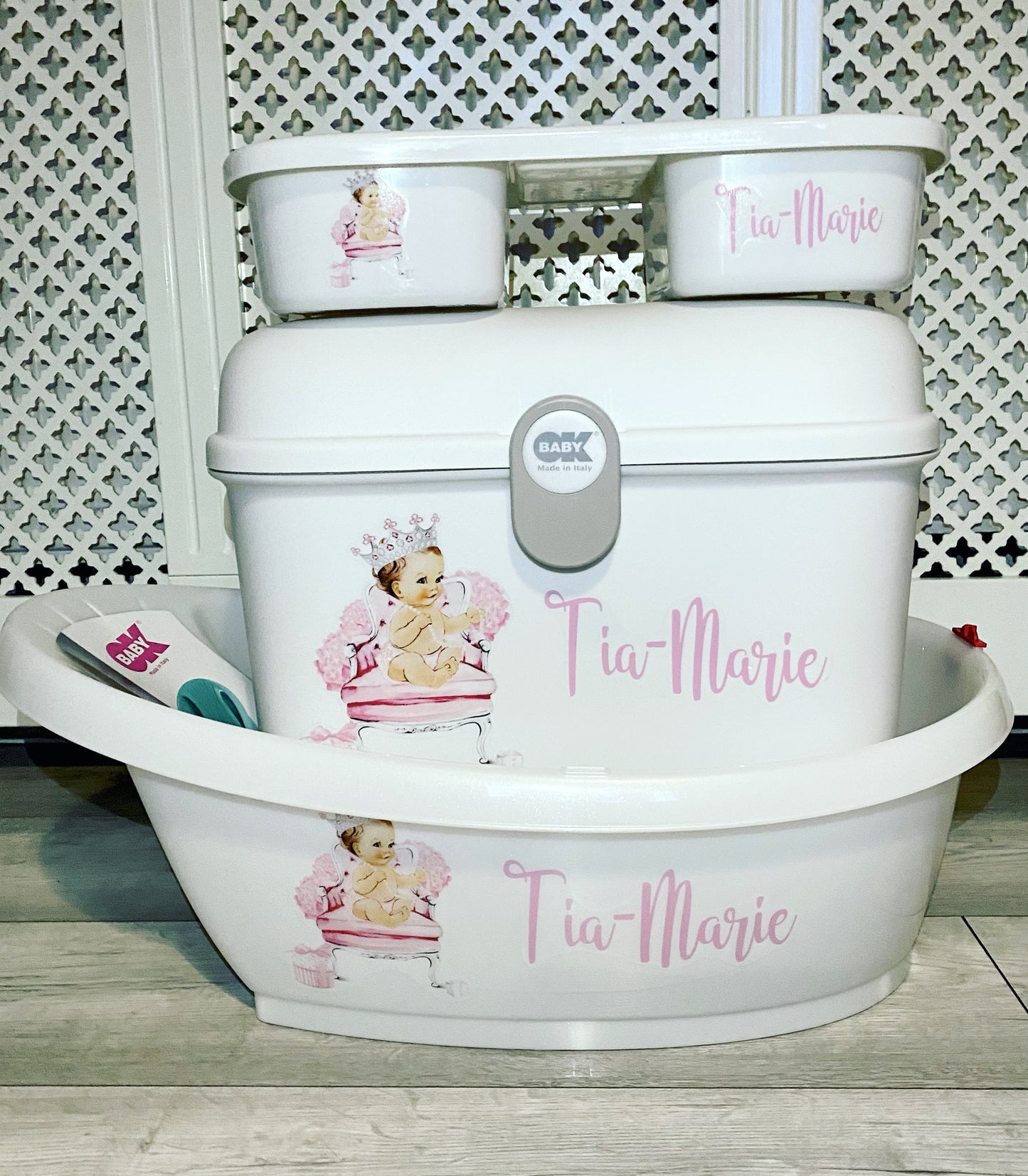 Ok Baby Personalised Bath Set Throne Baby Pink