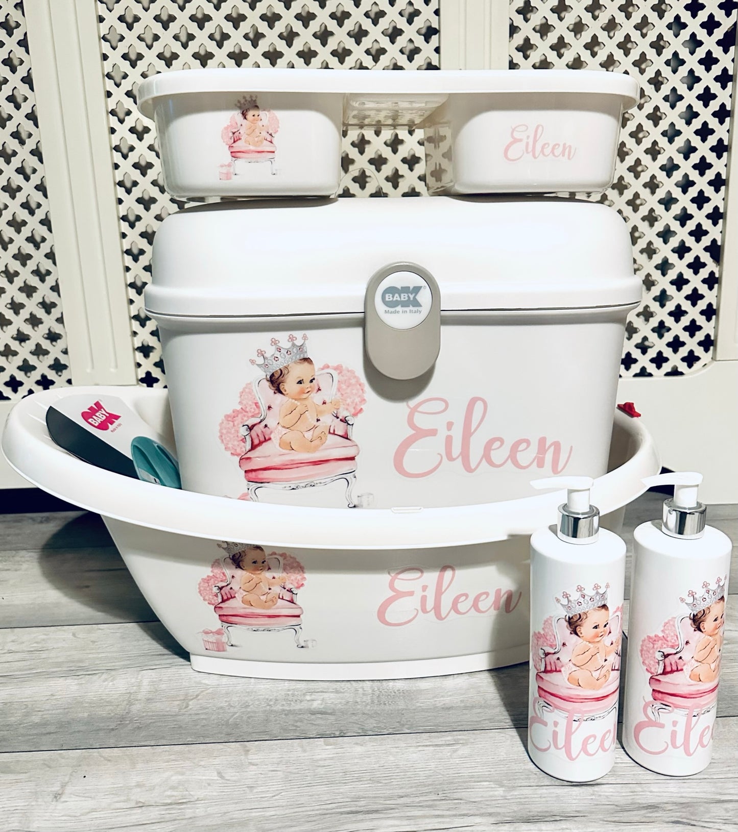 Ok Baby Personalised Bath Set Throne Baby Pink