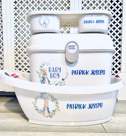 Ok baby Personalised bath set Peter Rabbit Blue